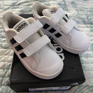 Grand Court I Adidas Kids White Sneakers Size 8k Unisex Gently Used